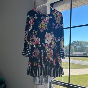 Floral and Striped Long Sleeve Dress